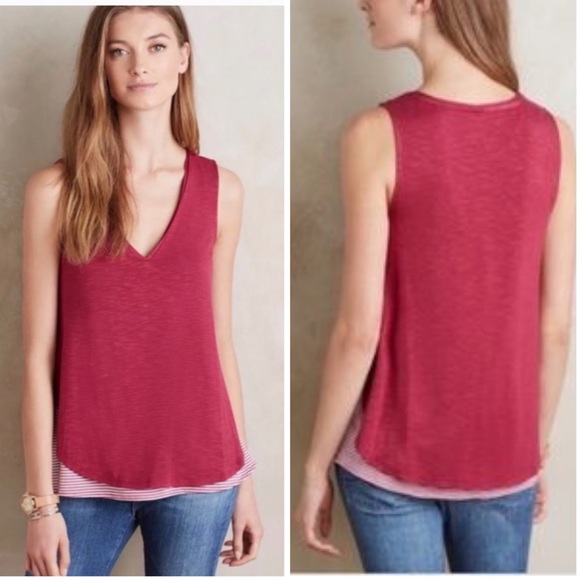 Anthropologie Tops - Anthro Deletta Weekdays Raspberry Pink Stripe Tank